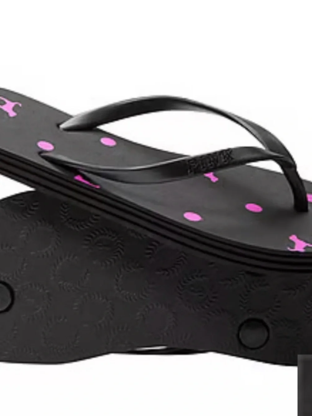 PINK Victoria's Secret Black Flip Flop Sandals with Pink Polka Dots